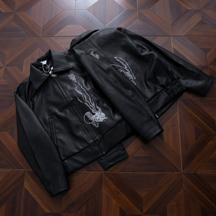 【定制皮料】ERD忧郁的富二代PU小羊皮神秘人刺绣皮衣夹克外套