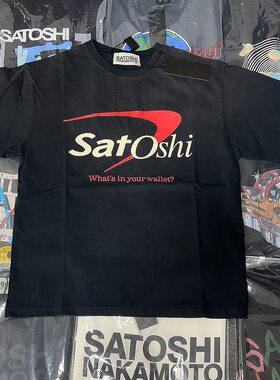 Satoshi Nakamoto 美式水洗做旧字母印花短袖男女同款宽松圆领T恤