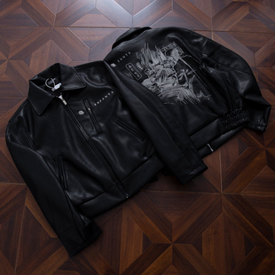 纯原顶板 ERD忧郁的富二代定染大烟染色宽松廓形PU皮衣夹克外套男