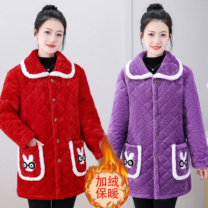 四川省服加绒加厚款罩衣战袍美拉德睡衣女秋冬罩衣女外穿棉衣外穿