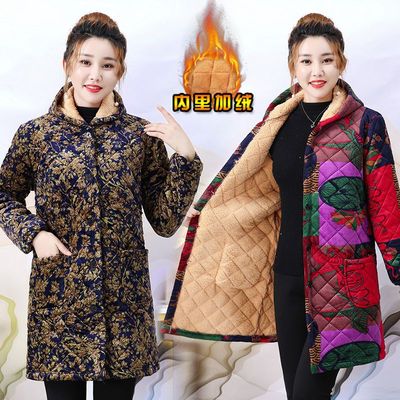 四川省服妈妈冬装中长款加绒棉衣中老年妈妈棉袄外套中年加厚大衣