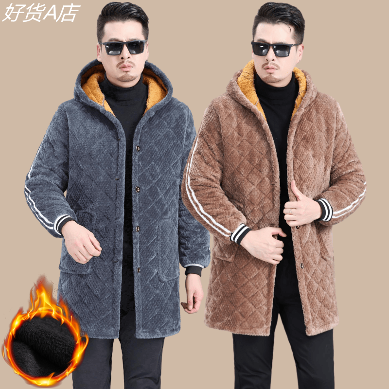 四川省服罩衣男冬季加绒加厚中长款棉衣中老年人耐脏防寒棉外套男