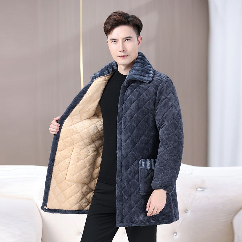 四川省服冬季新款棉衣罩衣中长款外套加厚外穿翻领加绒棉袄棉服男