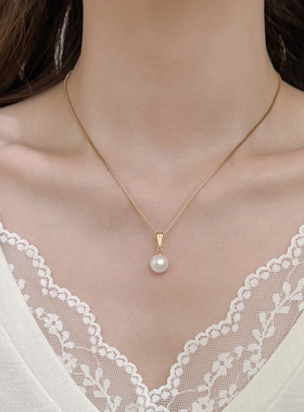 2025年新款粉色珍珠项链女单颗项链吊坠轻奢小众锁骨链不掉色颈链
