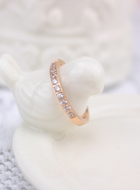 日韩镀18k玫瑰金戒指食指环镶钻