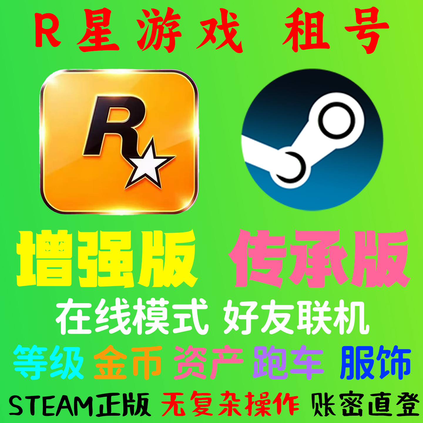 r星游戏 在线联机 【增强版+传承版】 租号 自动发货 正版r星租号图片