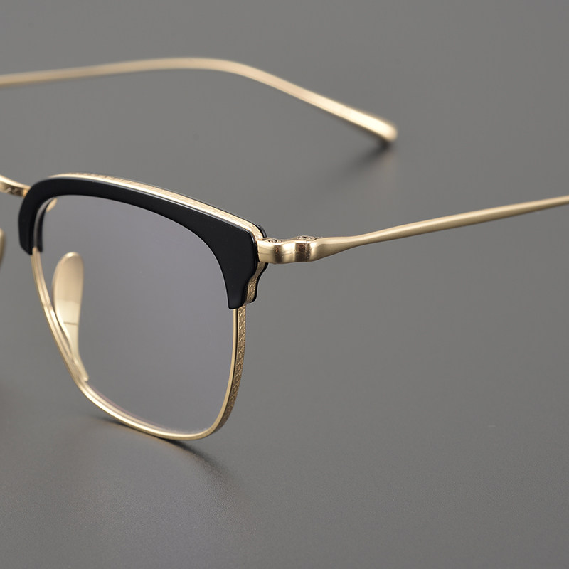 日本学院派风格 大框细腿复古纯钛透明 大脸型近视眼镜框架男女