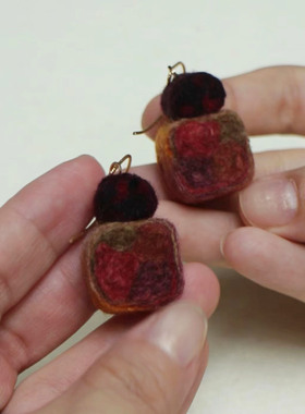 KUN.古董小瓶子 羊毛宝石复古耳环手工制作轻巧vintage风油画感