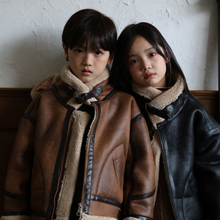 童装男童加绒外套2025新款冬装加厚羊羔绒女童皮毛一体麂皮绒皮衣