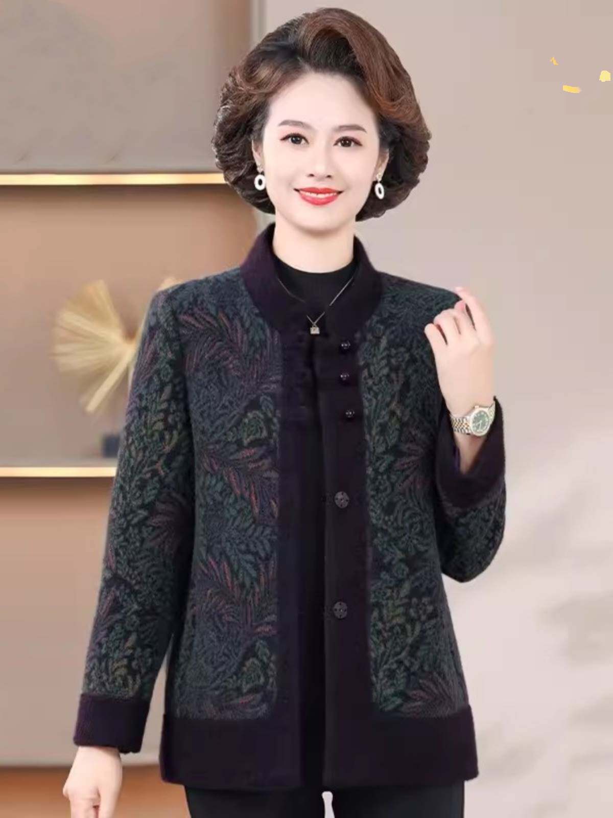 妈妈秋冬水貂绒外套洋气2024新款中老年人女冬季时尚高贵毛呢上衣