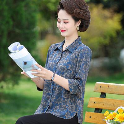 2024新款妈妈夏装气质奶奶衬衫中老年女夏上衣中年妇女七分袖套装