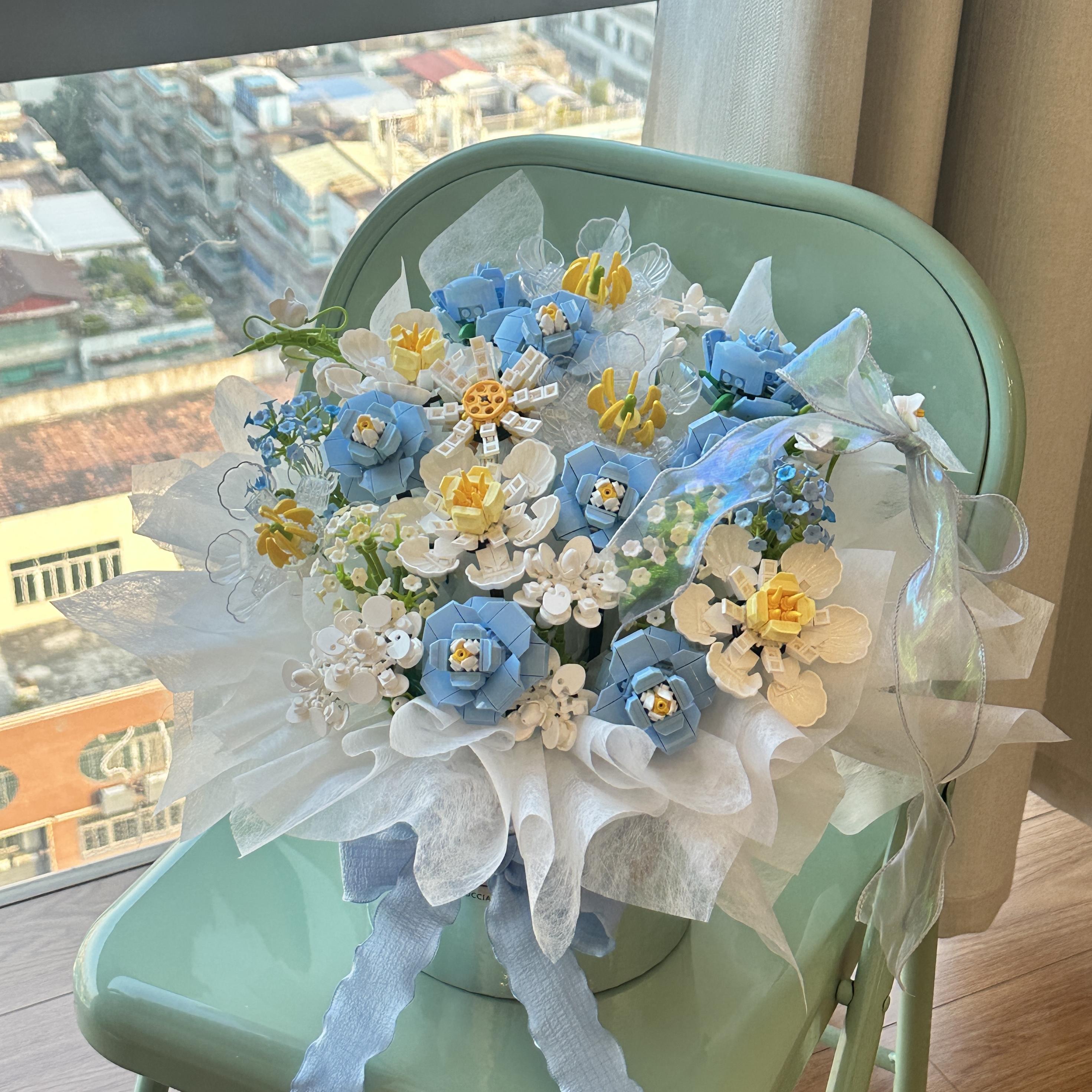 永生玫瑰花束积木蓝玫瑰