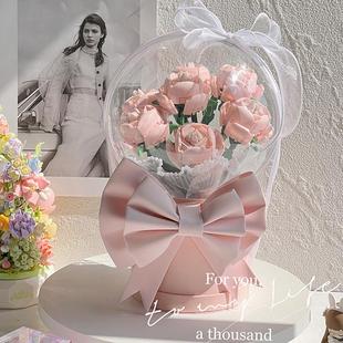 积木花束伴手礼物拼图益智玩具女孩系列玫瑰花永生花束情人节礼物