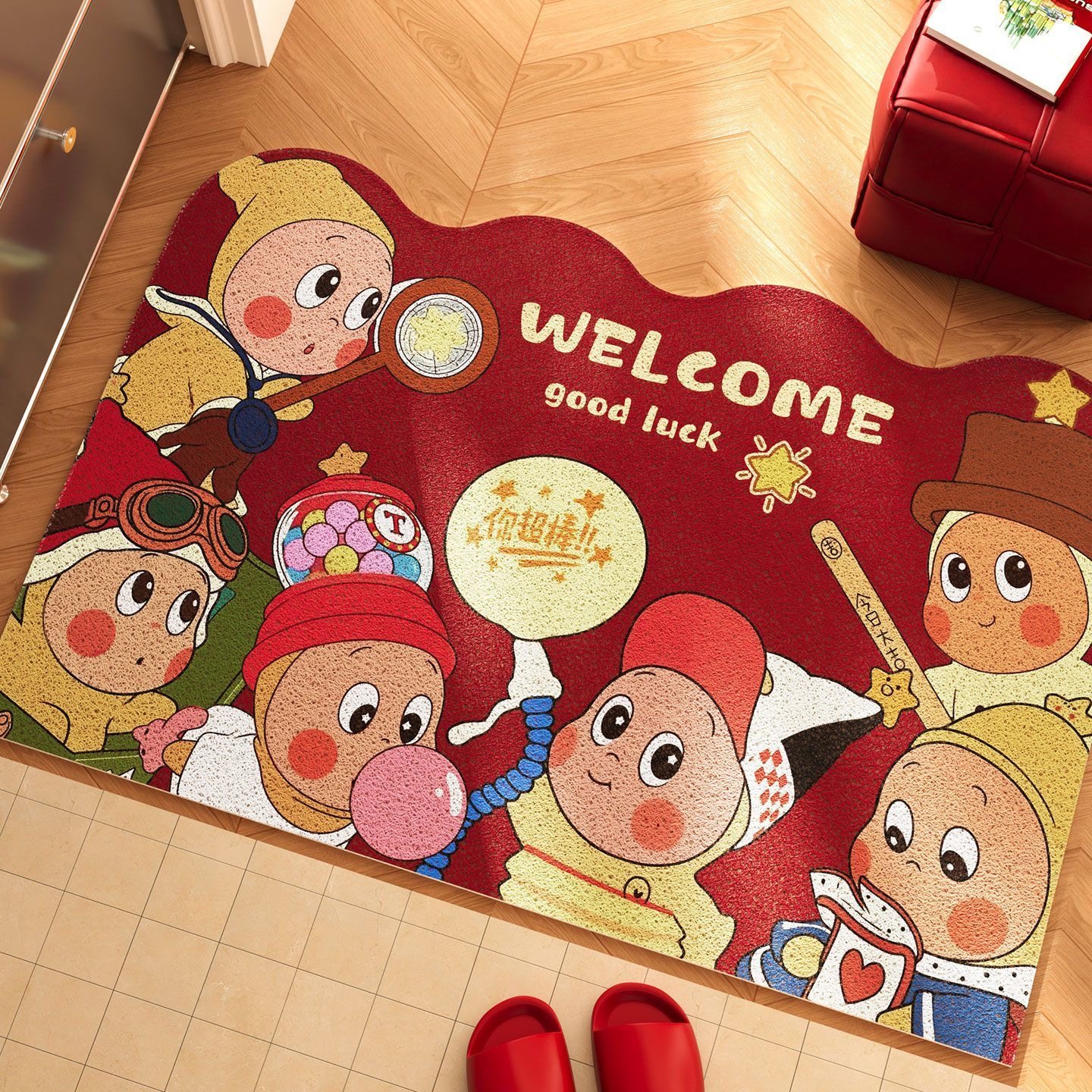 新年喜庆星星人卡通入户门地垫丝圈防滑耐脏进门脚垫大门除尘地毯,居家布艺,家用脚垫,淘宝优惠券,粉丝福利购,淘宝优惠卷