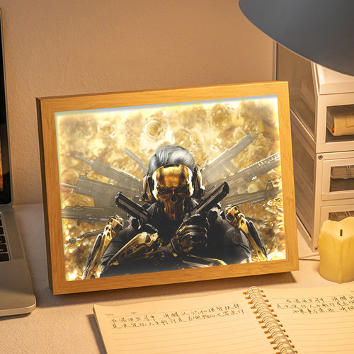 三角洲行动周边蚀金玫瑰红狼灯光画桌面摆件送男生生日礼品小夜灯