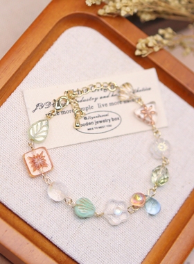 Iris原创捷克珠手链【薄荷气泡】手作复古小众女生手串闺蜜礼物