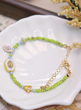 Iris原创捷克珠手链【一颗柠檬】复古小众女生夏天清新绿色系手绳
