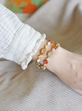 Iris原创【海盐焦糖拿铁】复古美拉德女生手链捷克珠咖啡豆串珠