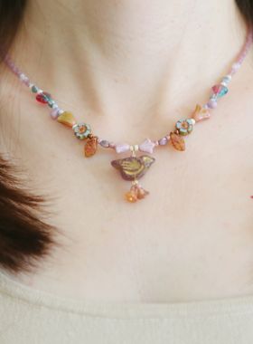 Iris手作原创小鸟捷克珠项链【落日晚霞】复古小众女生毛衣链礼物