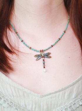 Iris原创设计手工串珠项链女极简新中式捷克珠蜻蜓锁骨链闺蜜礼物