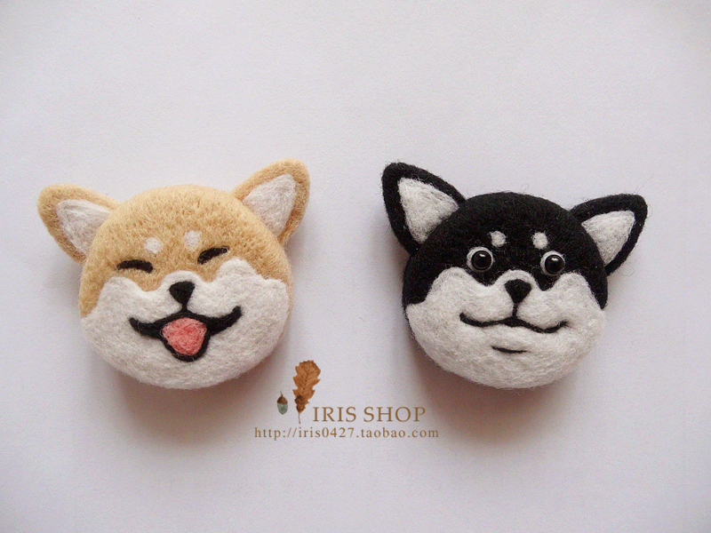 原创羊毛毡柴犬冰箱贴钥匙扣成品