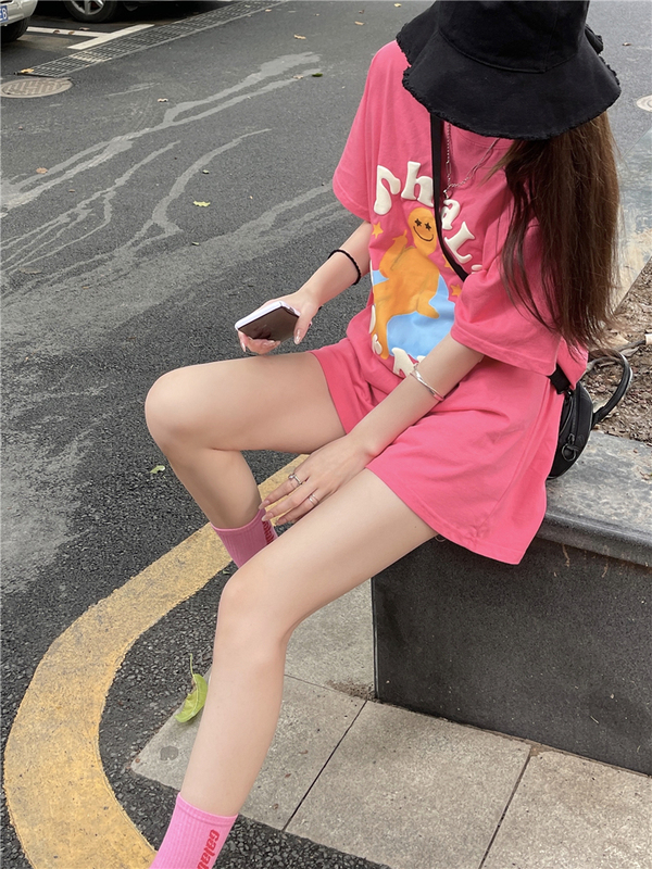 Real price 2021 new fashion relaxed cartoon fun printed T-shirt