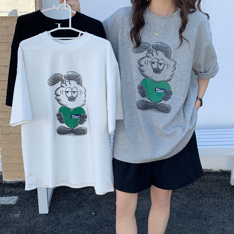 Real T-shirt women's loose and thin cartoon print top