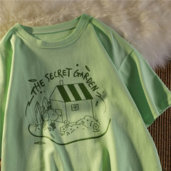 The original Japanese pure cotton short sleeved t-shirt female loose Korean version ins Chao can salt sweet chic port jacket.