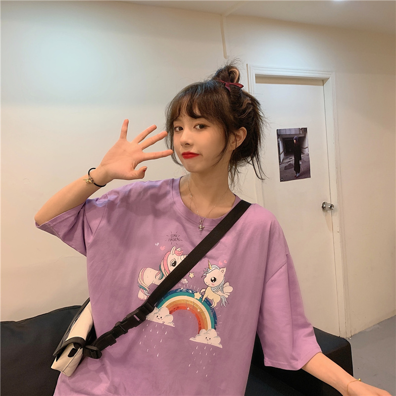 Real shot short sleeve T-shirt women's new Korean loose bottomed top