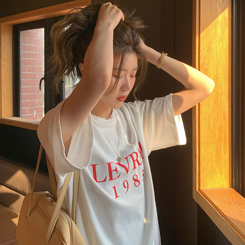 New Korean Short Sleeve T-Shirt printed with simple letters