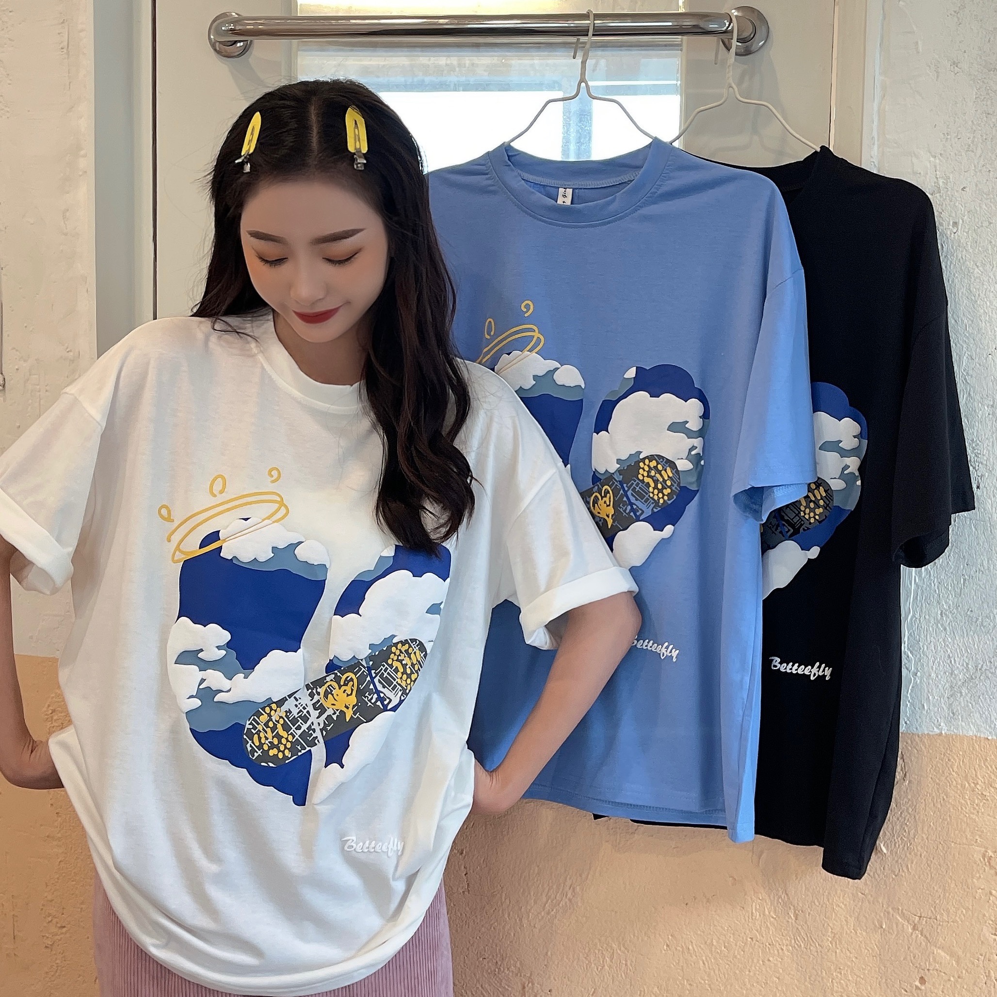 #Real shot foam printed short sleeve T-shirt for women