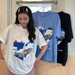 #Real shot foam printed short sleeve T-shirt for women