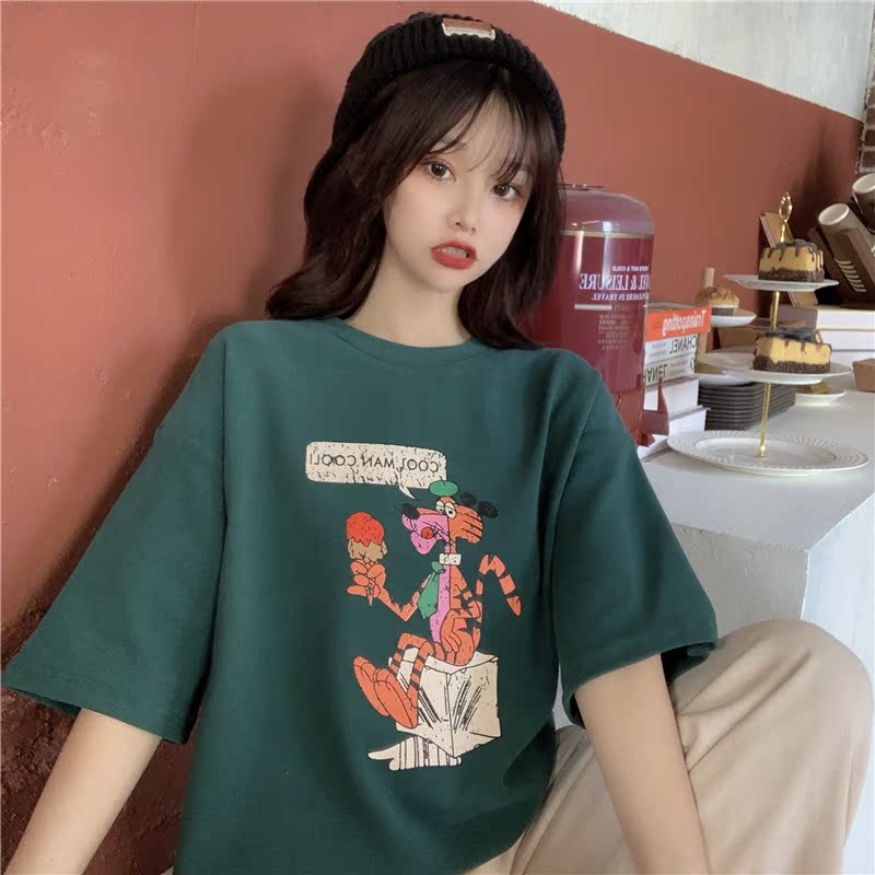 New summer fresh green print short sleeve T-shirt