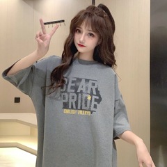 實拍 氣字母印花半袖T恤女寬鬆顯瘦百搭休閒上衣潮