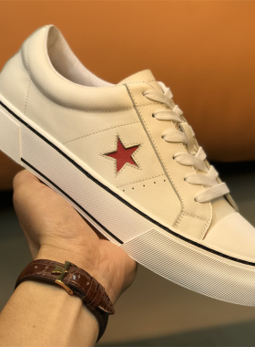 五角星男鞋欧洲站真皮板鞋男白色青春潮流休闲鞋英伦风小白鞋轻奢