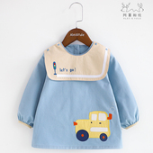 婴儿长袖 儿童反穿衣兜兜衣透气 纯棉罩衣宝宝吃饭围兜卡通秋冬新款