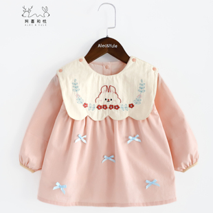 阿喜和悦春款纯棉儿童罩衣女宝宝可爱洋气小兔子围裙防脏护衣