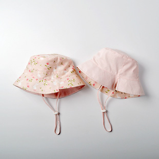 双面戴春夏韩版 女童遮阳帽渔夫帽宝宝透气棉布防晒太阳帽洋气 新款