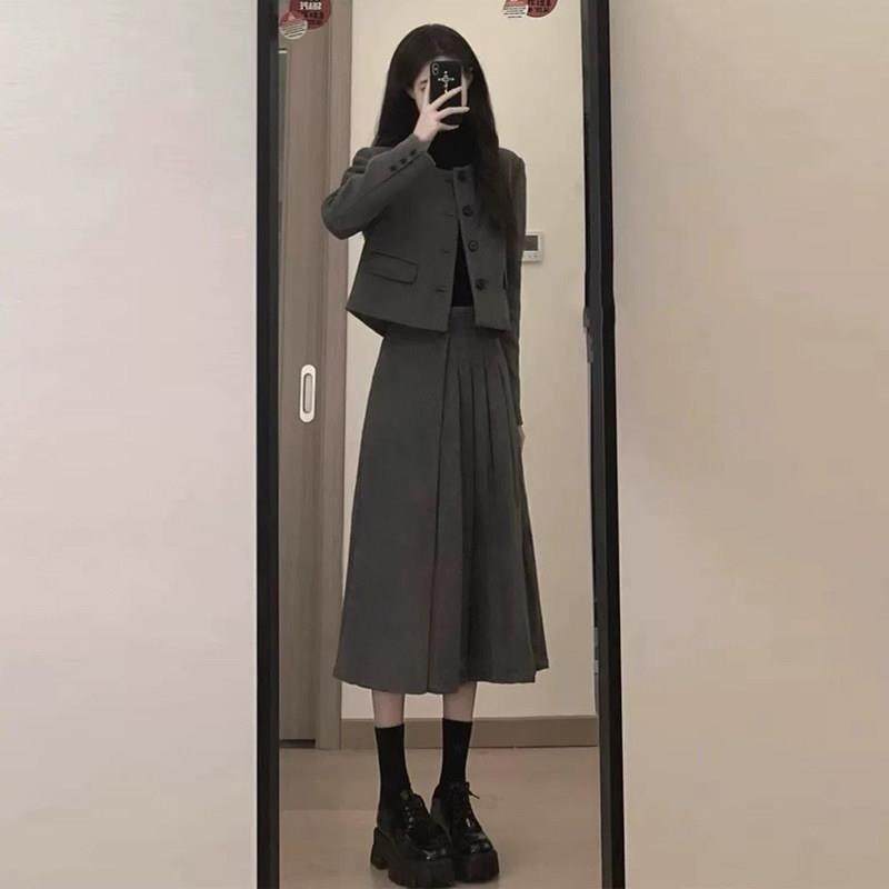 学院风短款毛呢外套女秋冬装穿搭套装盐系小个子高腰百褶裙两件套,女装/女士精品,时尚套装,淘宝优惠券,粉丝福利购,淘宝优惠卷