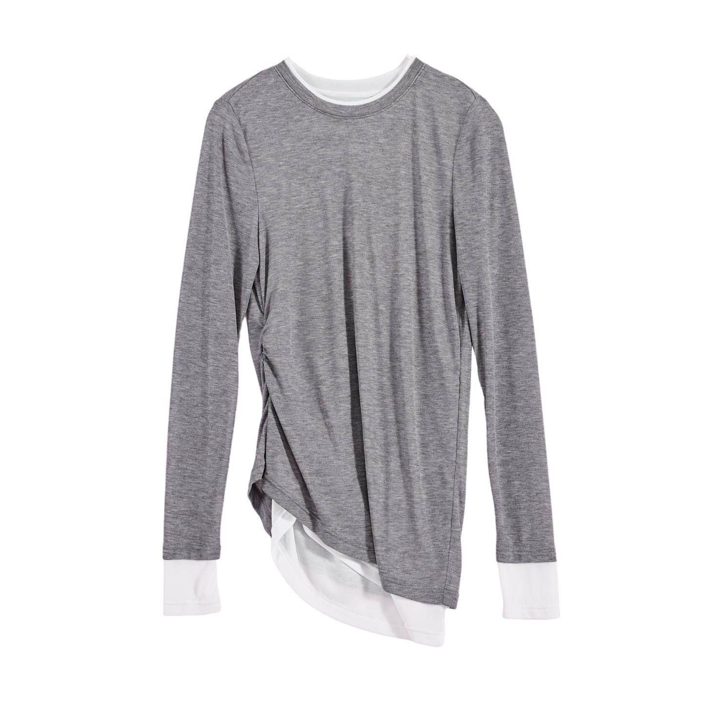 2026春季新品天丝长袖T恤女休闲时尚百搭针织拼接假两件打底上衣,女装/女士精品,T恤,淘宝优惠券,粉丝福利购,淘宝优惠卷