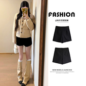 女秋冬季 2025新款 高腰显瘦小个子a字外穿靴裤 黑色辣妹a字短裤 热裤