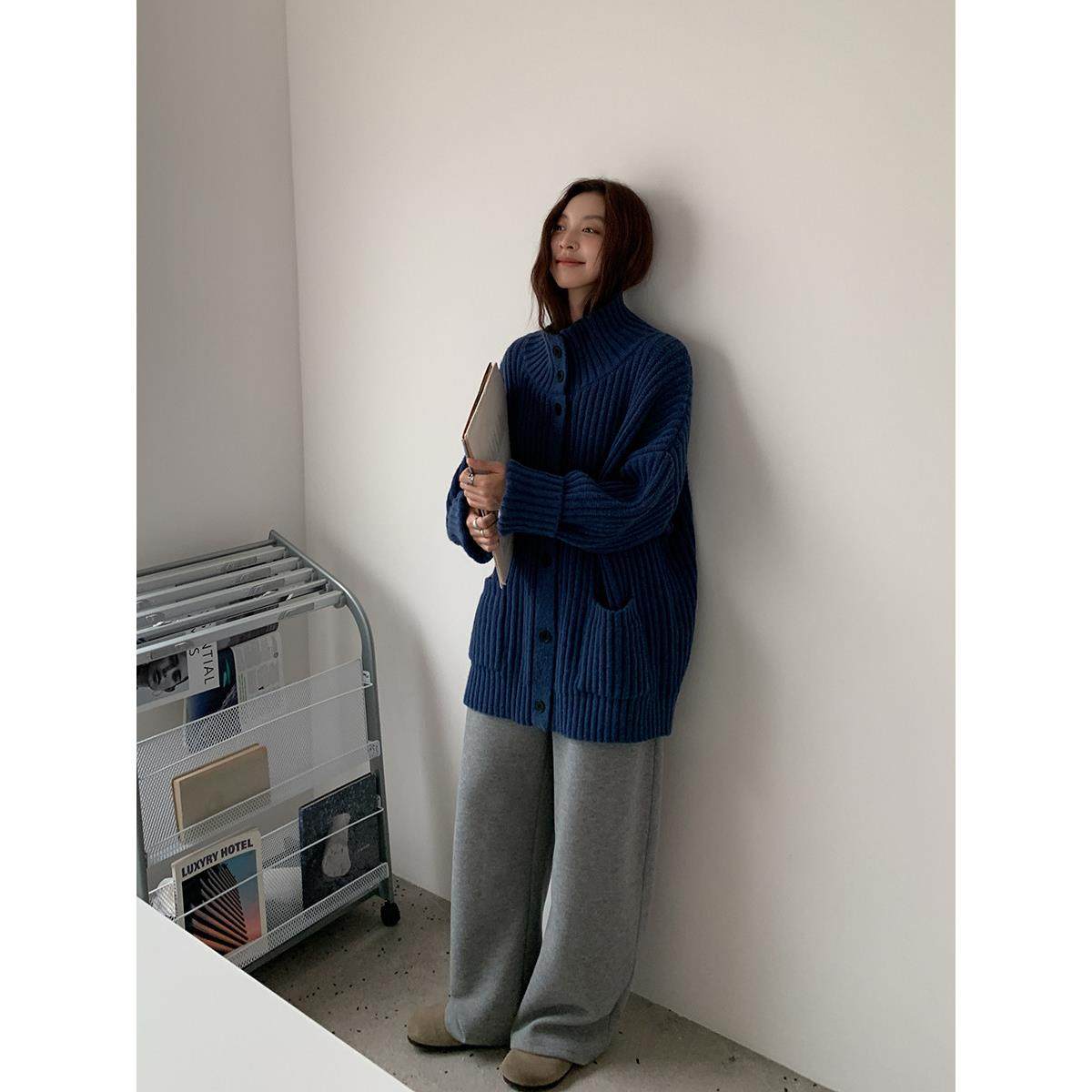 SIXI四喜 暮色晚风 蓝色高领毛衣外套女秋冬慵懒加厚针织衫开衫,女装/女士精品,毛衣,淘宝优惠券,粉丝福利购,淘宝优惠卷