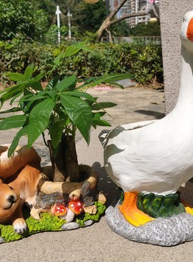 户外花园松鼠花缸摆件鸭子花缸