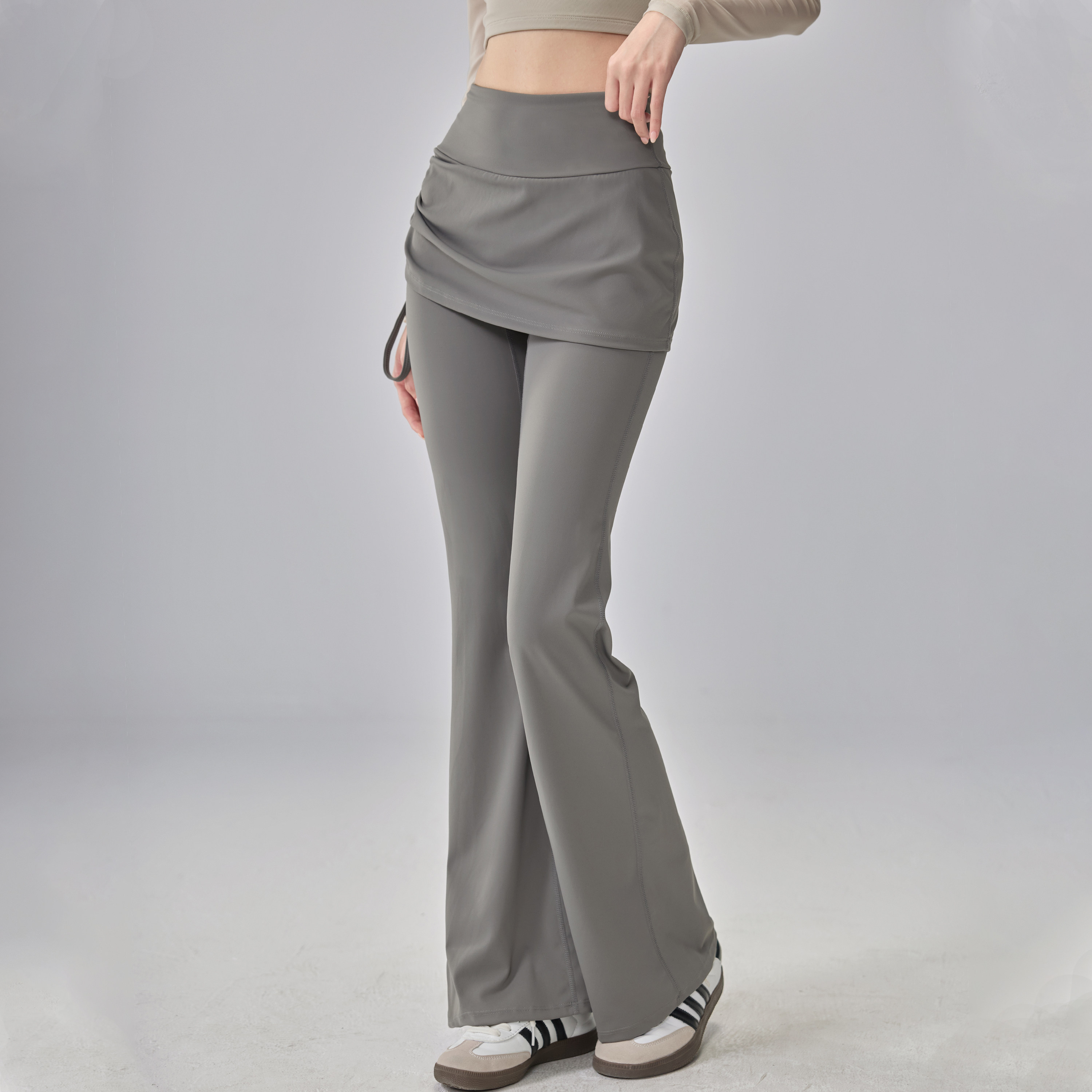 春夏假两件运动长裤女普拉提训练微喇裤提臀瑜伽裤裙屁帘健身裤薄