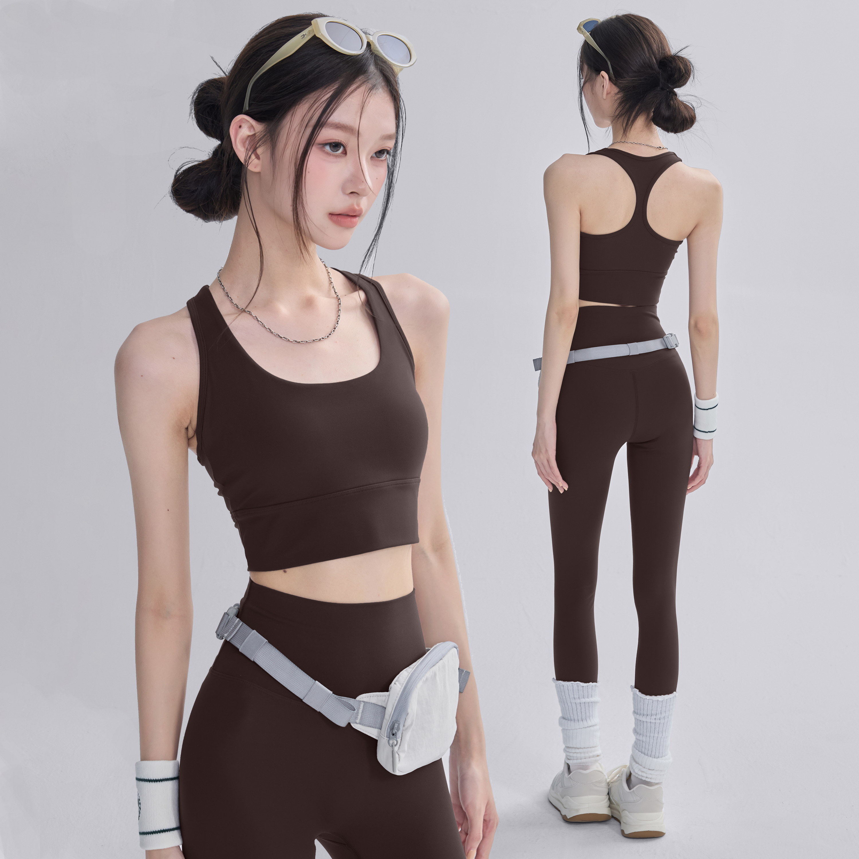 美拉德棕色系运动套装健身两件套