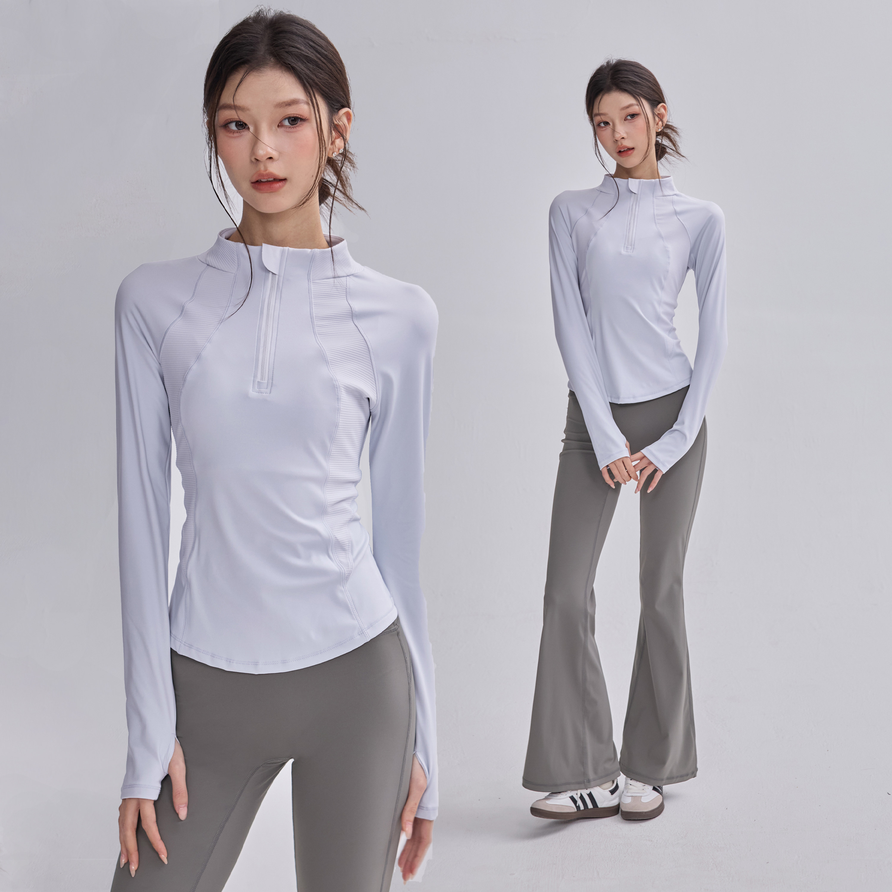 半拉链显瘦健身衣女秋季新款瑜伽长袖跑步运动上衣设计感紧身t恤,运动服/休闲服装,健身衣,淘宝优惠券,粉丝福利购,淘宝优惠卷