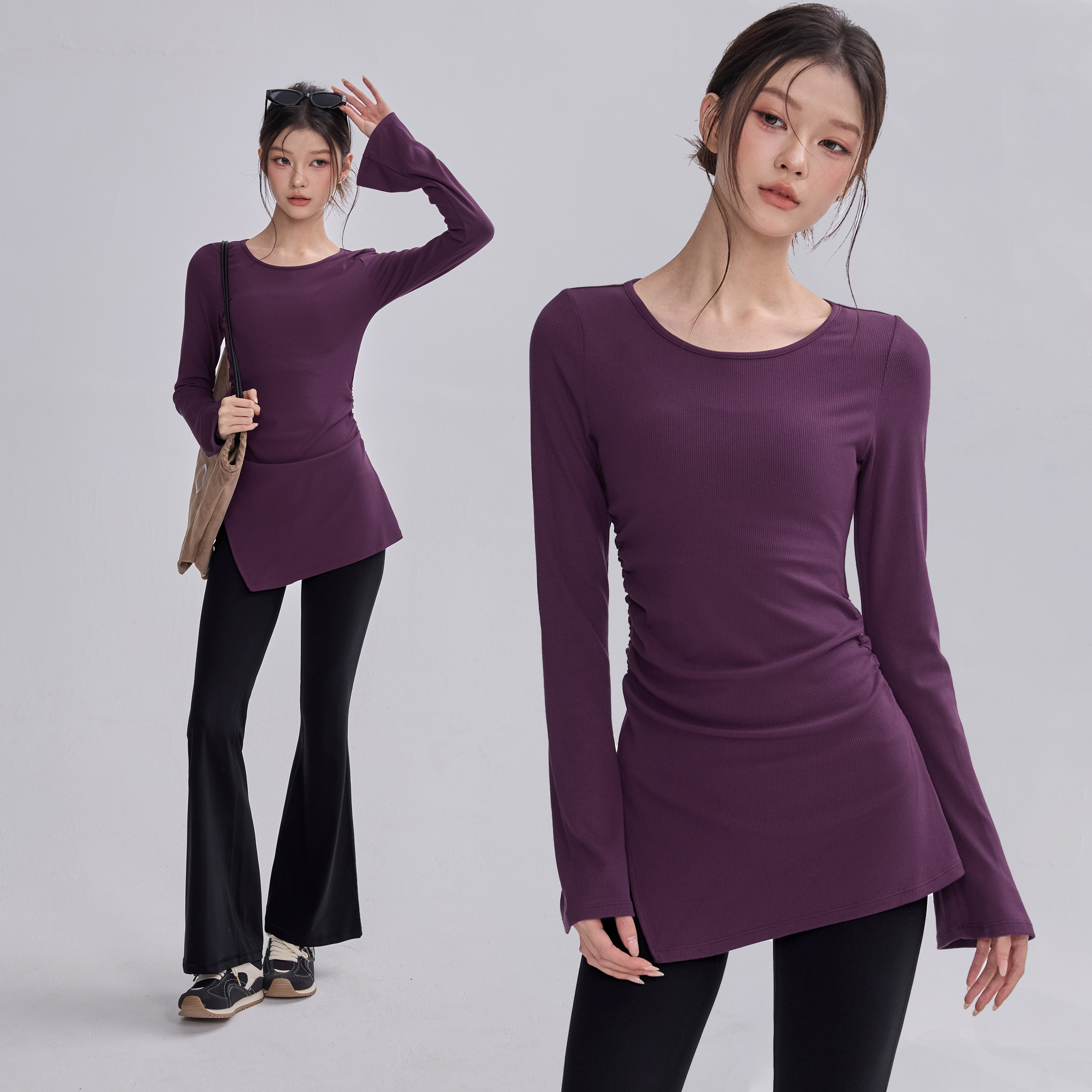 2026新款绝绝紫瑜伽T恤中长款开叉长袖显瘦健身普拉提运动上衣冬,运动/瑜伽/健身/球迷用品,瑜伽t恤,淘宝优惠券,粉丝福利购,淘宝优惠卷