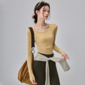 莱赛尔羊毛健身衣女紧身显瘦瑜伽服长袖 普拉提训练跑步运动上衣秋