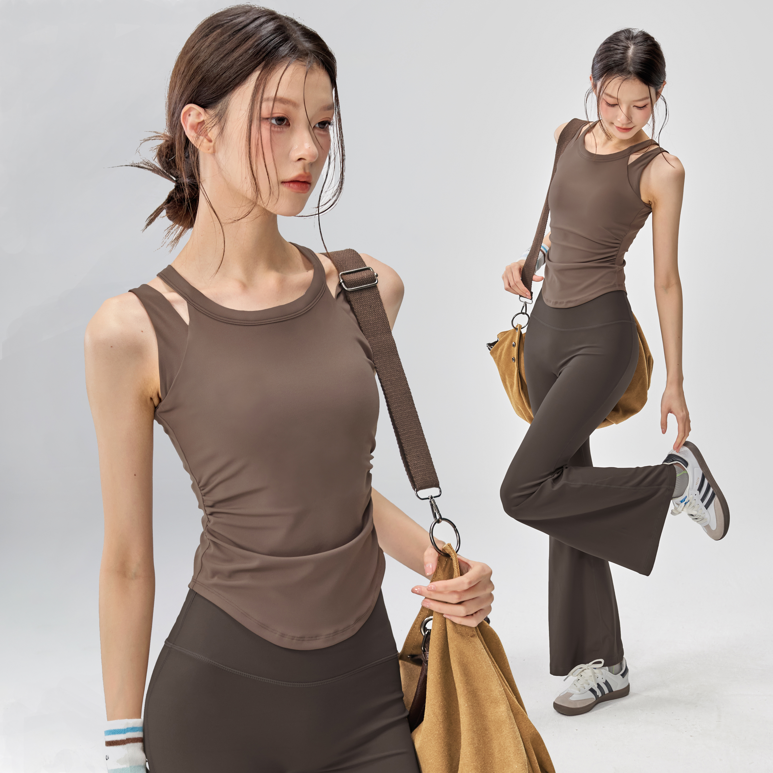 防震聚拢美背假两件瑜伽背心女