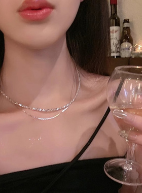 网红冷淡风双层碎银锁骨链